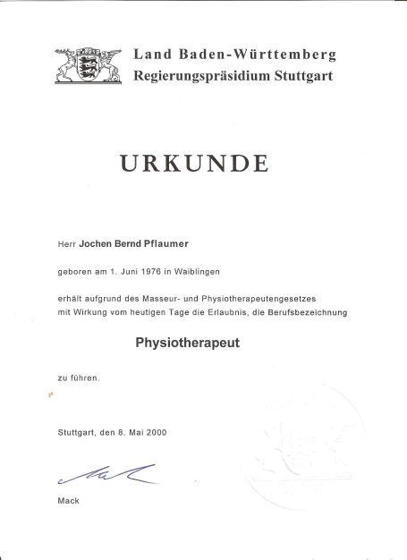 Urkunde Jochen Pflaumer